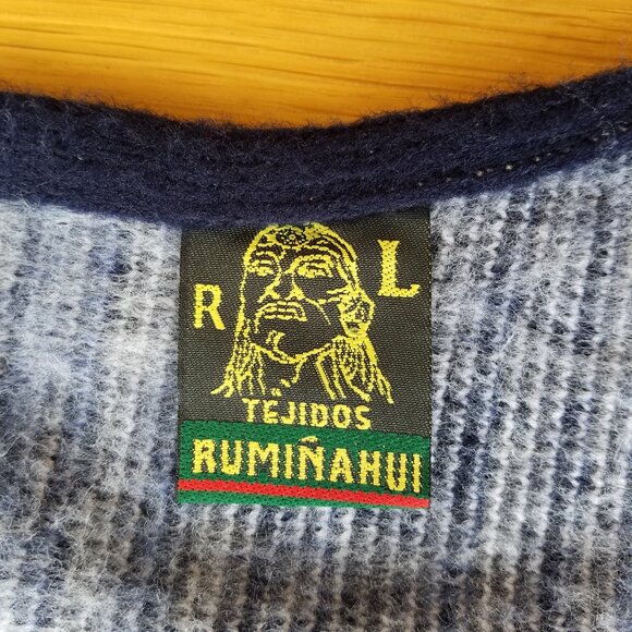 NWT Tejidos Ruminahui Poncho Shawl Llama Blue White Alpaca Wool - Picture 9 of 10